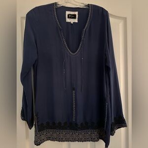Biya Johnny Was 100% Silk Embroidered Tunic/Blouse Sz S Art Boho California
